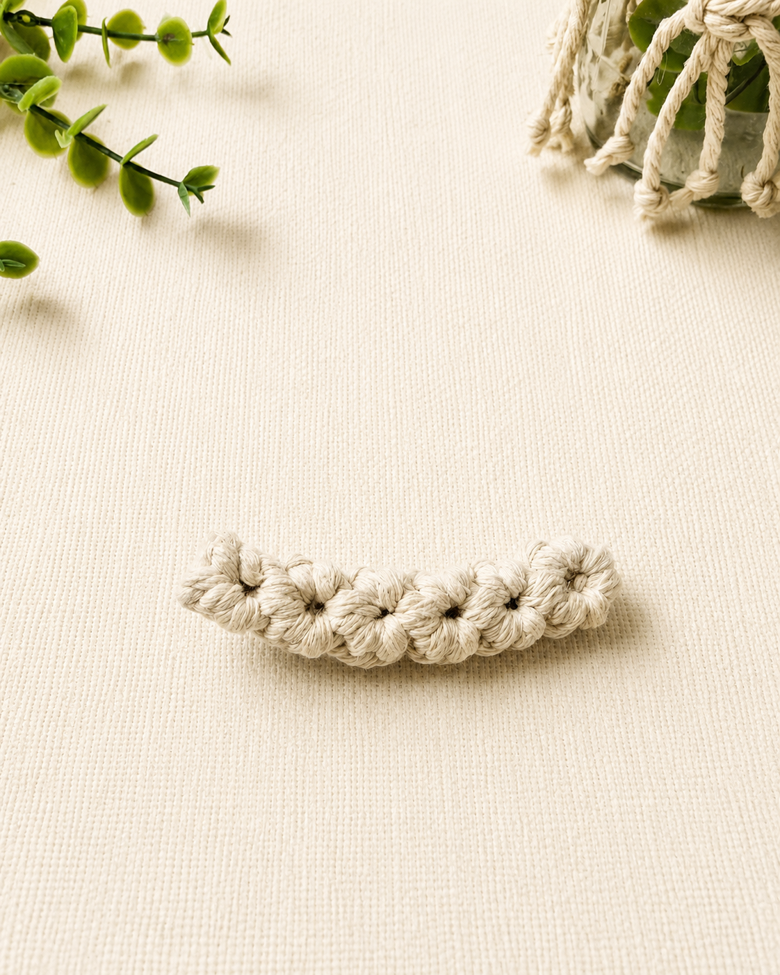 Off white handmade macrame cotton hair clip.