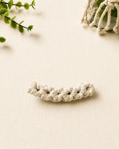 Off white handmade macrame cotton hair clip.