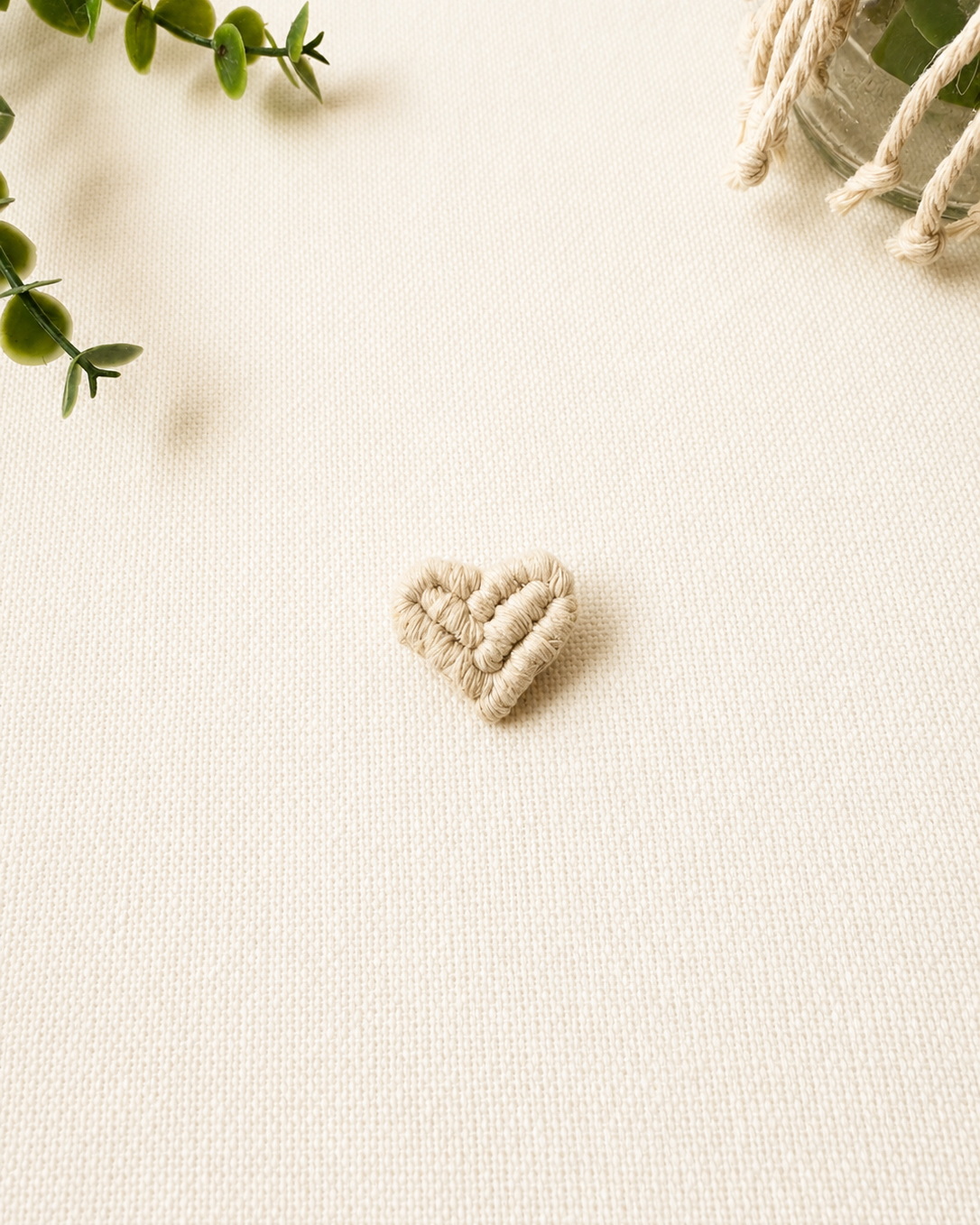 Off white handmade macrame heart brooch