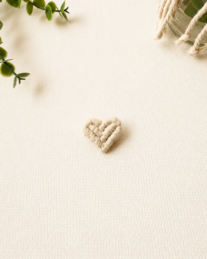 Off white handmade macrame heart brooch