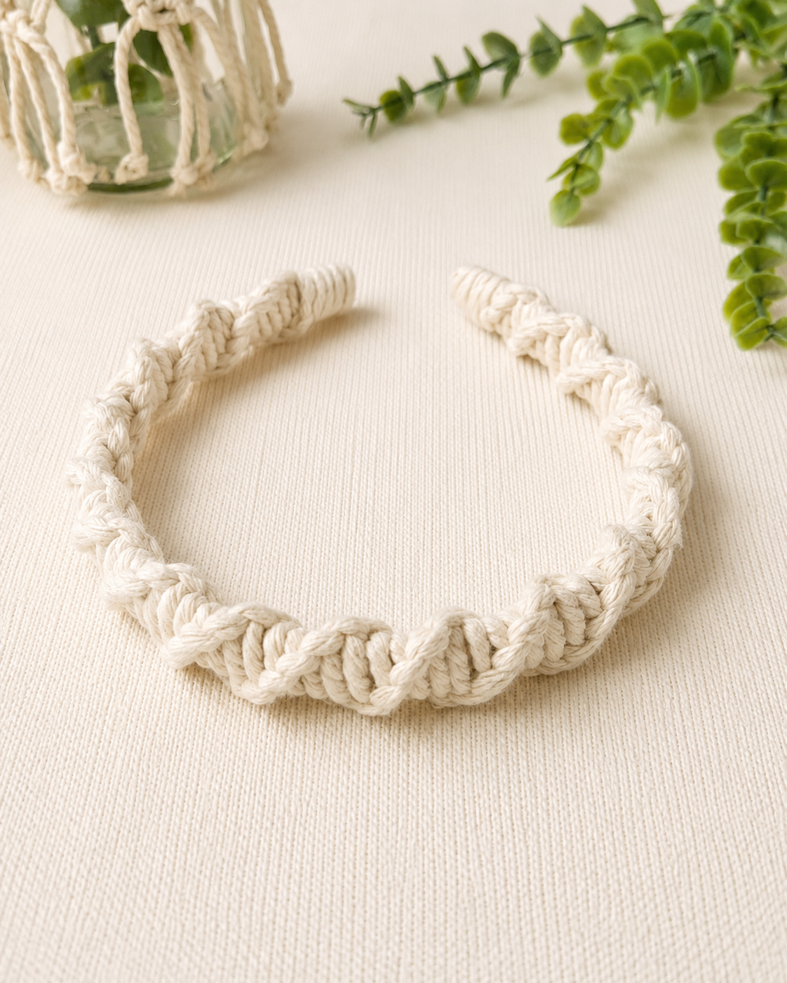 Off-white handmade spiral macrame headband