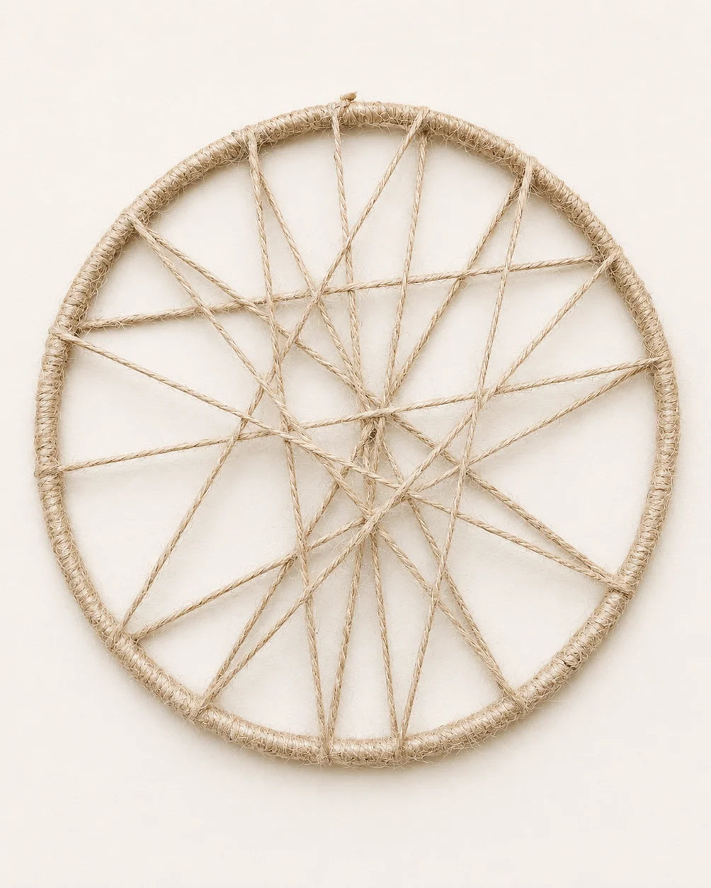 Handmade open cord jute wall hanging with abstract woven design