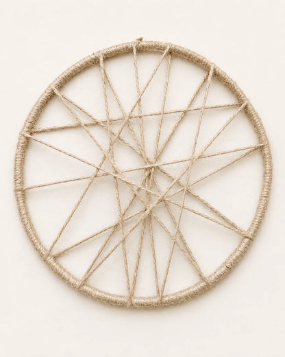 Handmade open cord jute wall hanging with abstract woven design