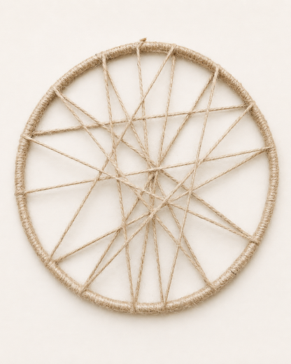 Handmade 20 cm open jute circle wall decor with abstract woven cord design