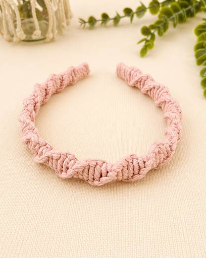 Pink handmade spiral macrame headband