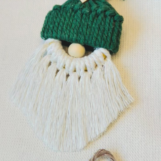 Handmade macrame gnome Christmas ornaments in six festive colours