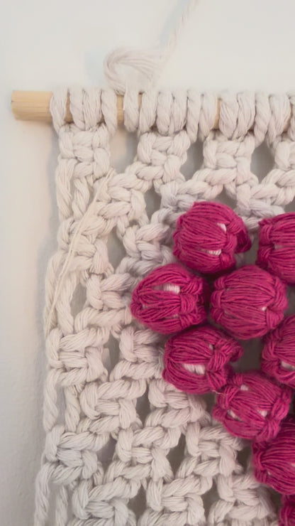 Macrame Heart Wall Hanging – Handmade 3D Pink Heart Boho Decor