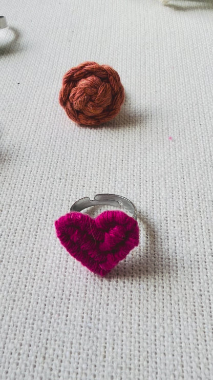 Handmade Macrame Ring | Adjustable Cotton Heart & Flower Ring | Boho Statement Ring for Women & Girls