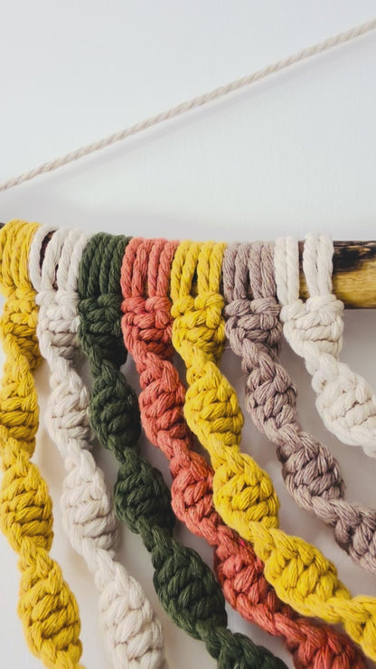 Colourful Macrame Wall Hanging with Leaves | Boho Driftwood Wall Decor