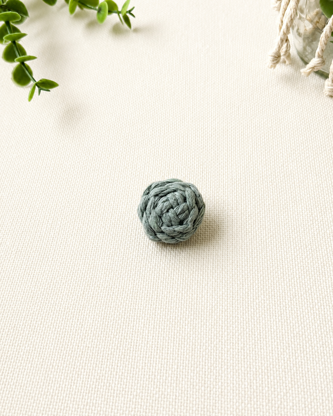 Sage green handmade macrame button brooch