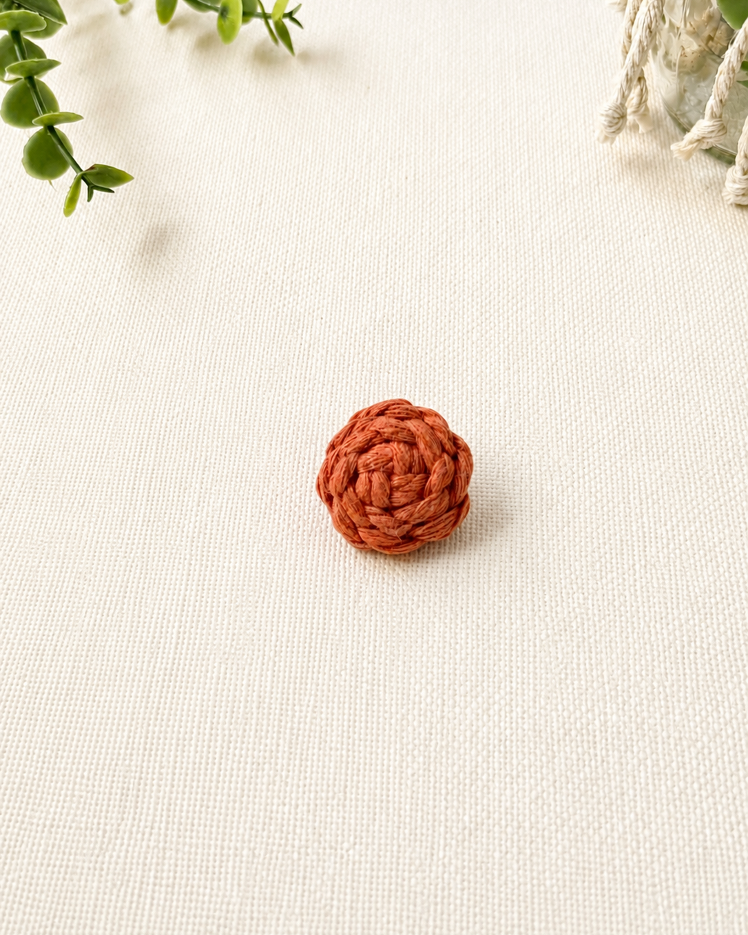 Terracotta handmade macrame button brooch