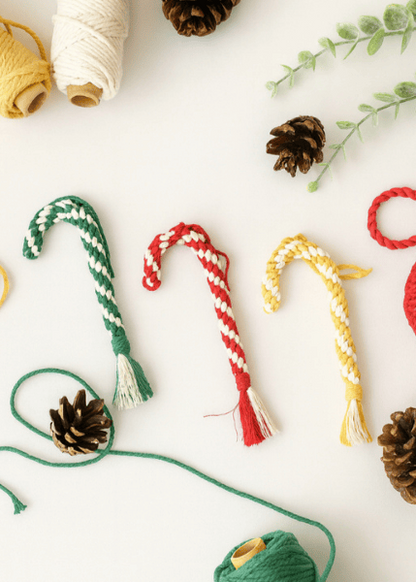 Handmade Macrame Candy Cane Ornaments - Boho Christmas Decor